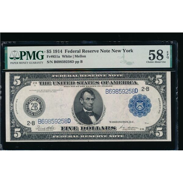 1914 $5 New York FRN PMG 58EPQ