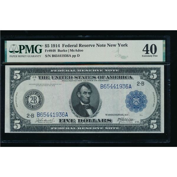 1914 $5 New York FRN PMG 40