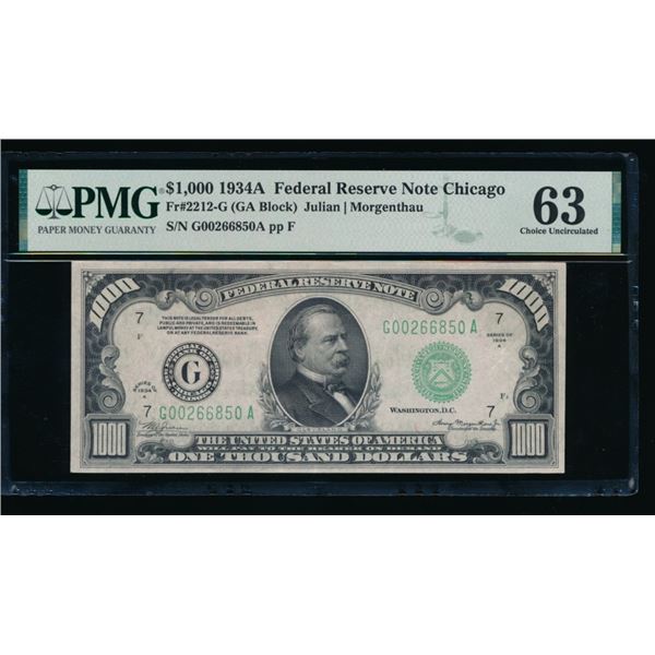 1934A $1000 Chicago FRN PMG 63