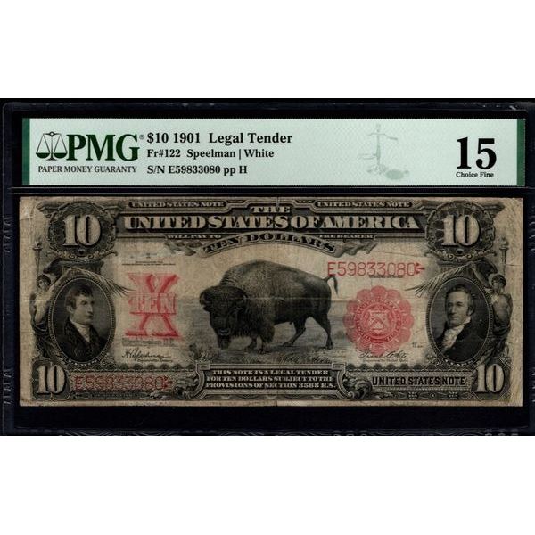 1901 $10 Bison Legal Tender Note PMG 15