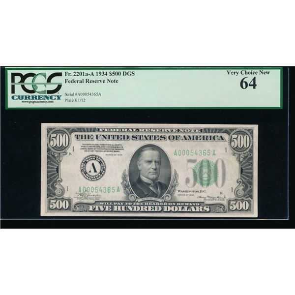 1934 $500 Boston DGS FRN PCGS 64