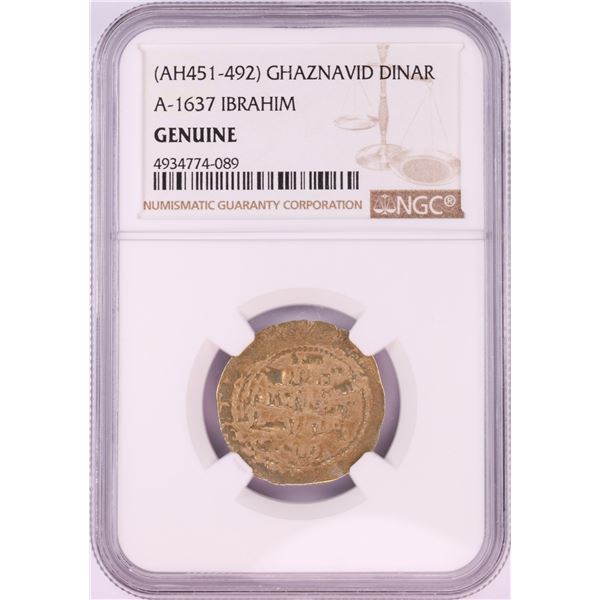 AH451-492 Ghaznavid Dinar A-1637 Ibrahim Gold Coin NGC Genuine