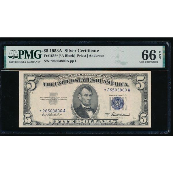 1953A $5 STAR Silver Cert PMG 66EPQ