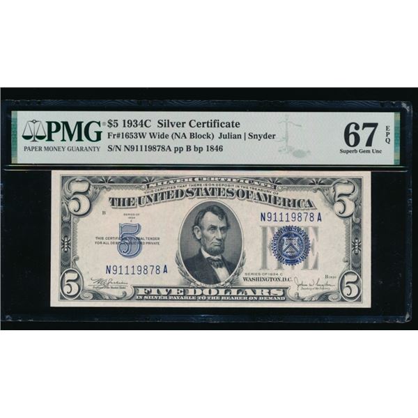 1934C $5 Silver Certificate PMG 67EPQ