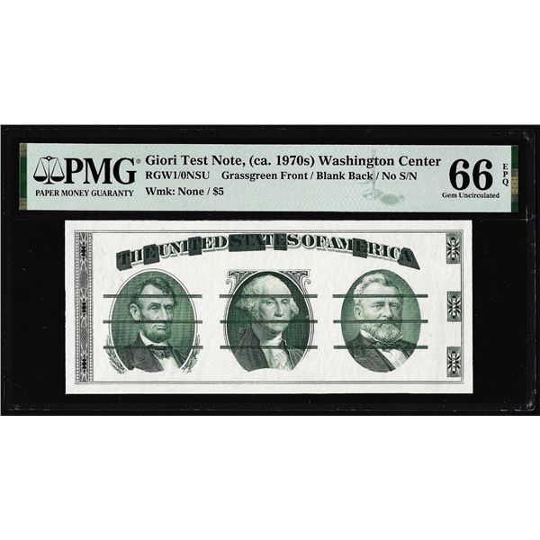 Circa 1970's Washington Center Giori Test Note PMG Gem Uncirculated 66EPQ