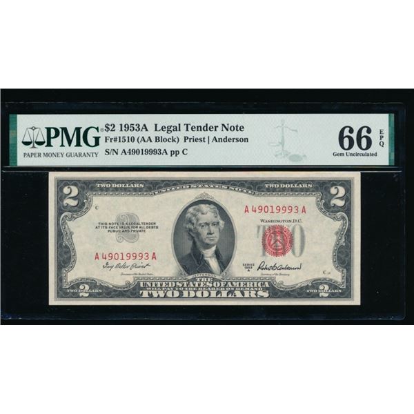 1953A $2 Legal Tender Note PMG 66EPQ