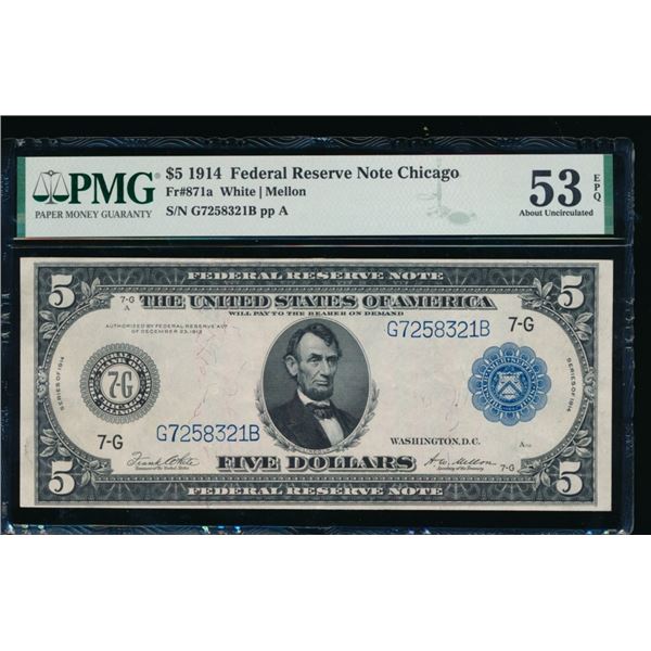 1914 $5 Chicago FRN PMG 53EPQ