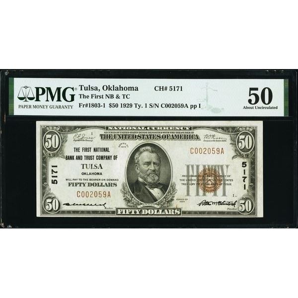 1929 $50 Tulsa OK National PMG 50