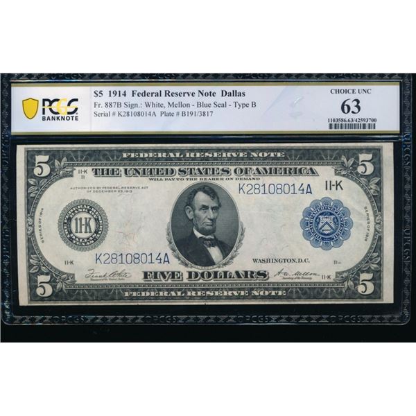 1914 $5 Dallas FRN PCGS 63