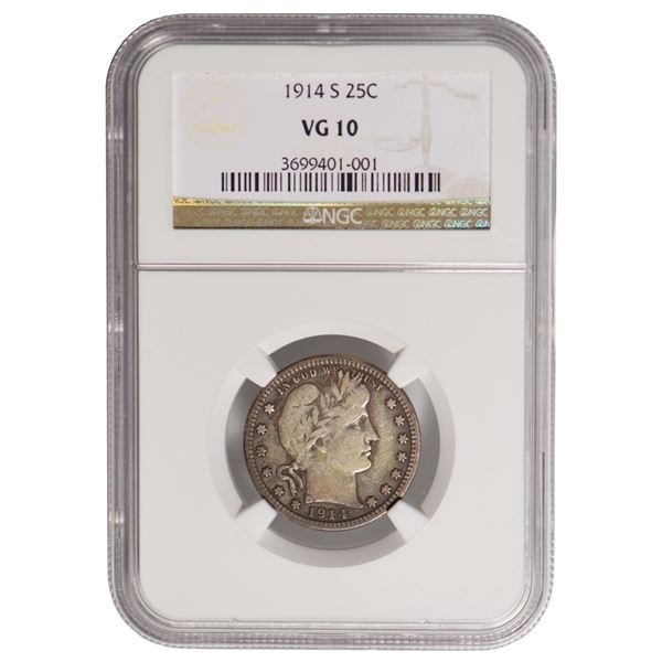 1914-S Barber Quarter NGC VG10