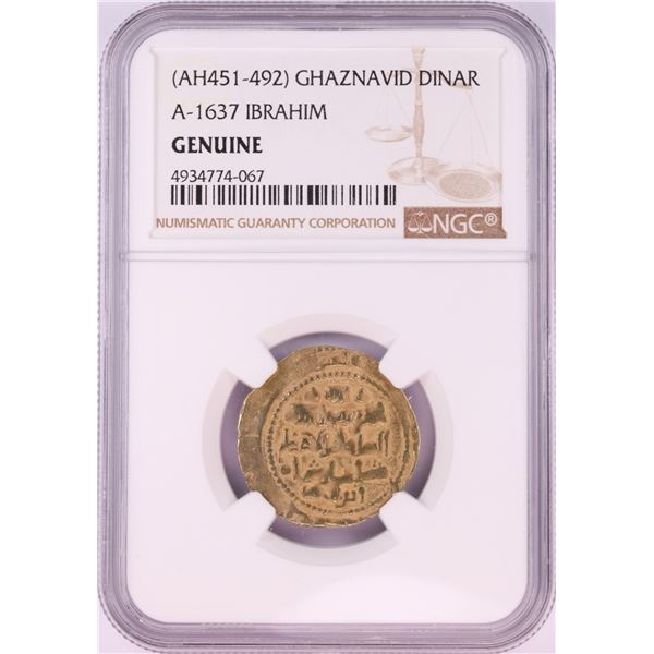 AH451-492 Ghaznavid Dinar A-1637 Ibrahim Gold Coin NGC Genuine