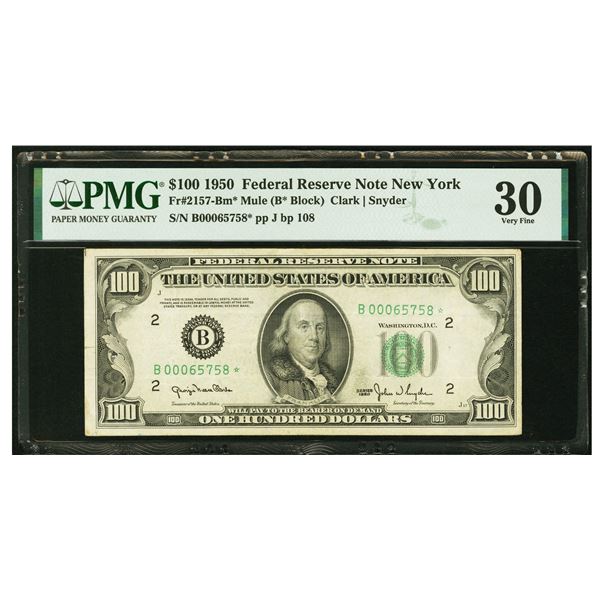 1950 $100 STAR Mule New York FRN PMG 30