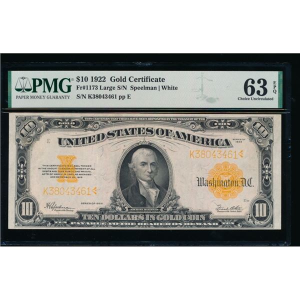 1922 $10 Gold Certificate PMG 63EPQ