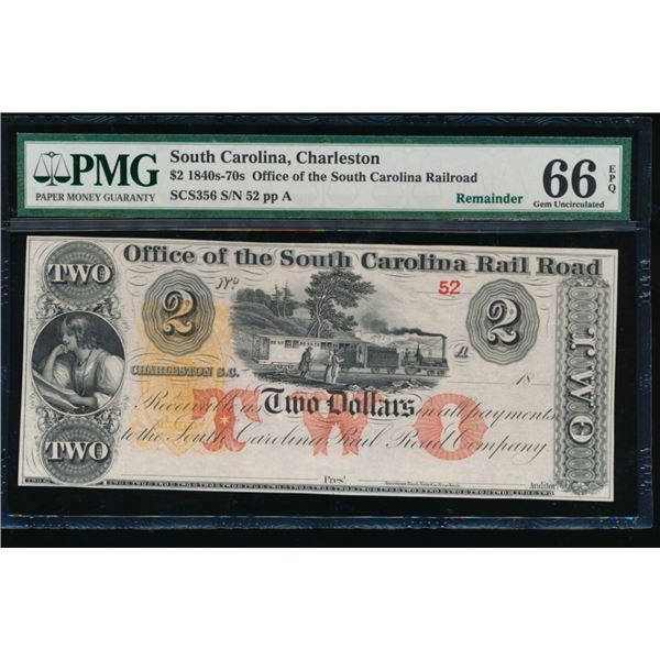 1840s-70s $2 Charleston SC Obsolete PMG 66EPQ