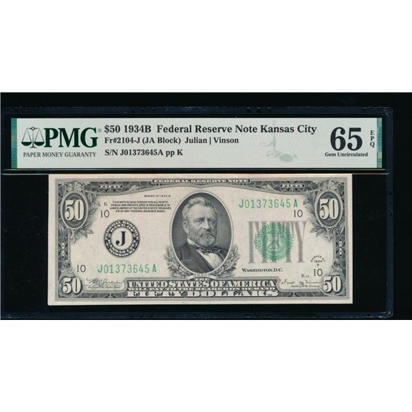 1934B $50 Kansas City FRN PMG 65EPQ