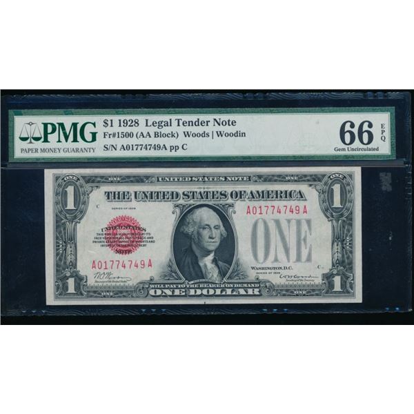 1928 $1 Legal Tender Note PMG 66EPQ