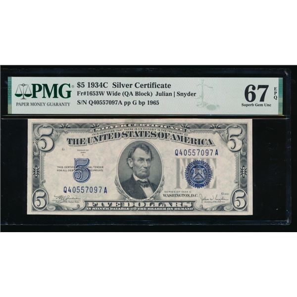 1934C $5 Silver Certificate PMG 67EPQ