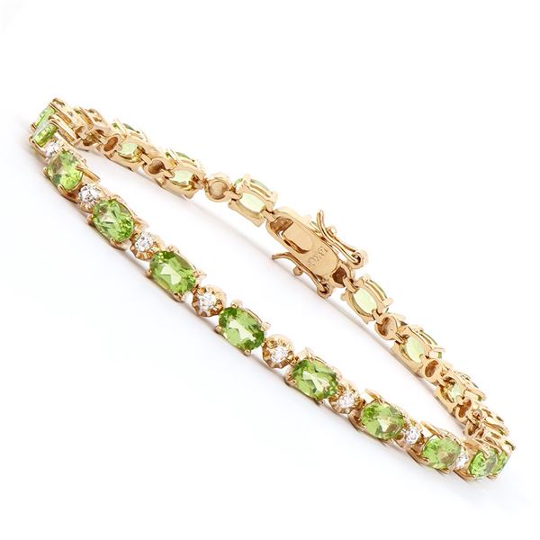 Plated 18KT Yellow Gold 9.00ctw Peridot and Diamond Bracelet