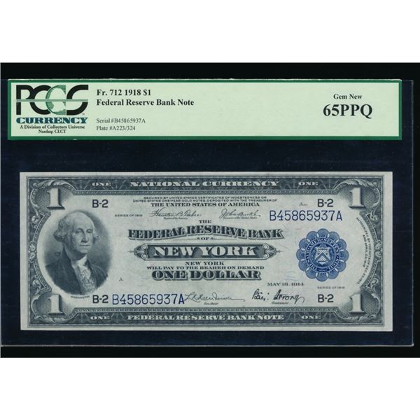 1918 $1 New York FRN PCGS 65PPQ