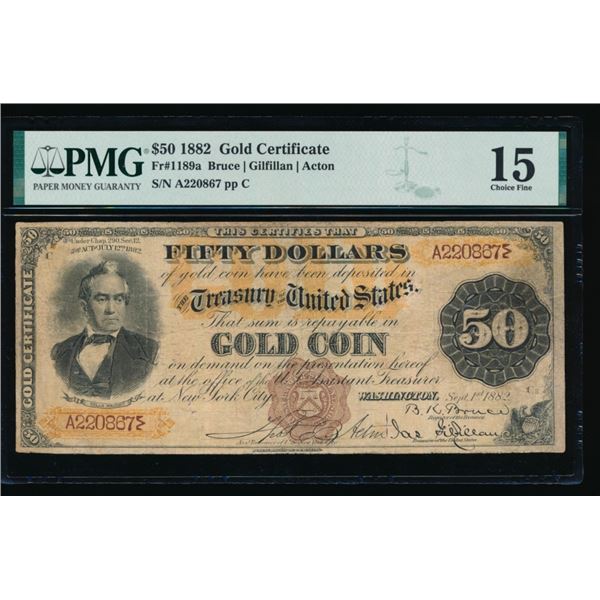 1882 $50 Gold Certificate PMG 15