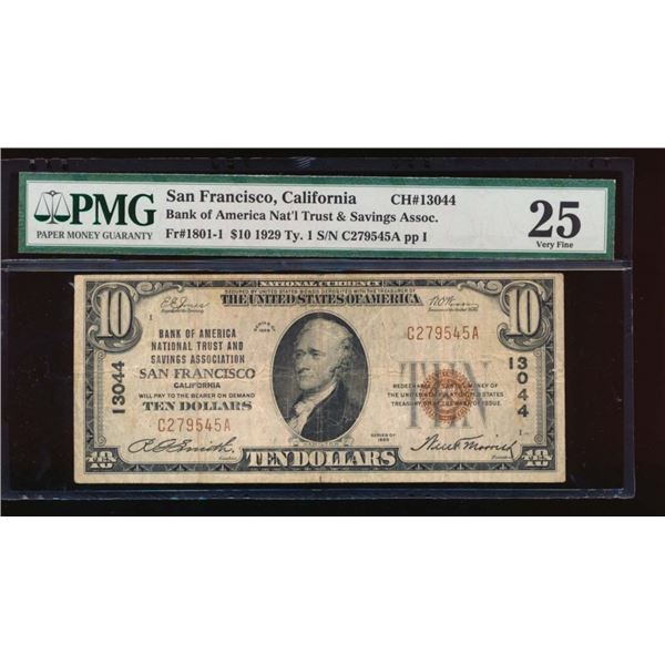 1929 $10 San Francisco CA National PMG 25
