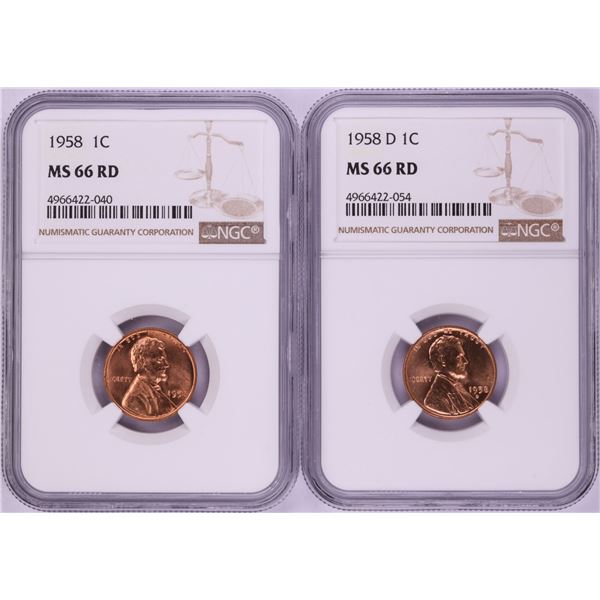 Lot of 1958 & 1958-D Lincoln Wheat Cent Coins NGC MS66RD