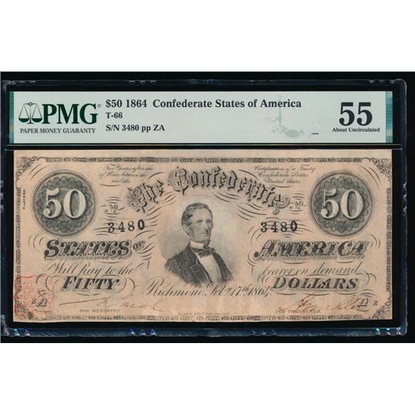 1864 $50 T-68 Confederate PMG 55