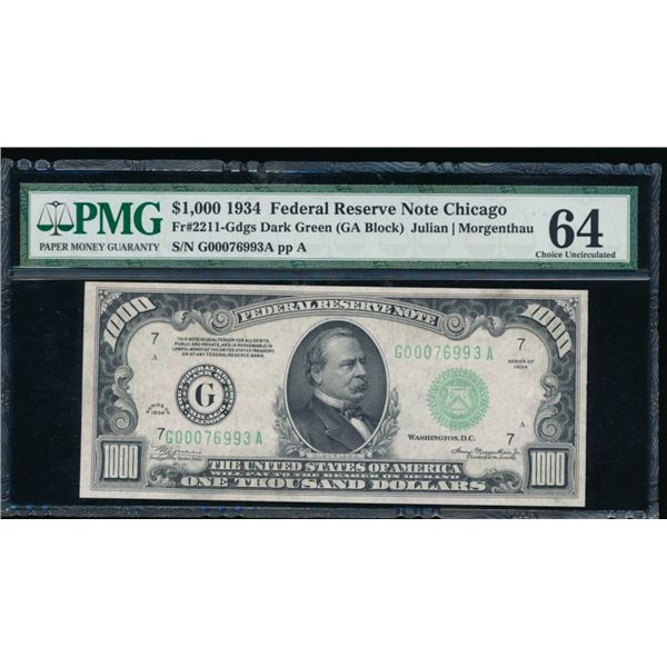 1934A $1000 Chicago FRN PMG 64
