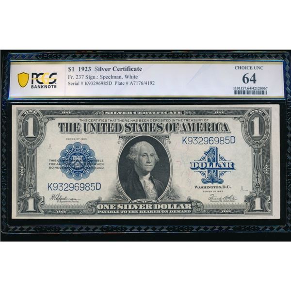 1923 $1 Silver Certificate PCGS 64