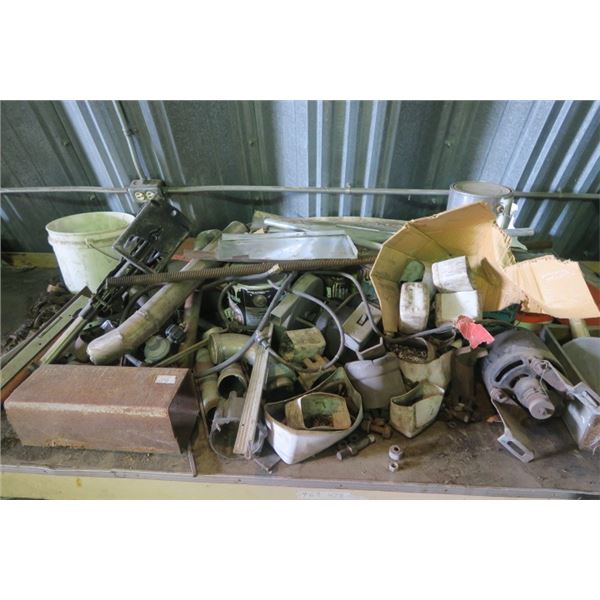 Bench top of Misc. Items Including Pipe and Electric Motor