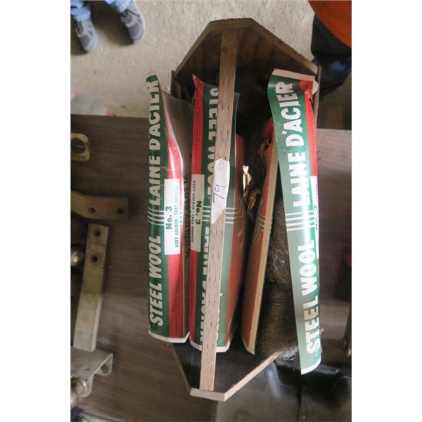 Small Wooden Toolbox Including Lots of Steel Wool