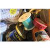 Image 2 : Garbage Can of Misc. Items Including Clamps and Fishing Line