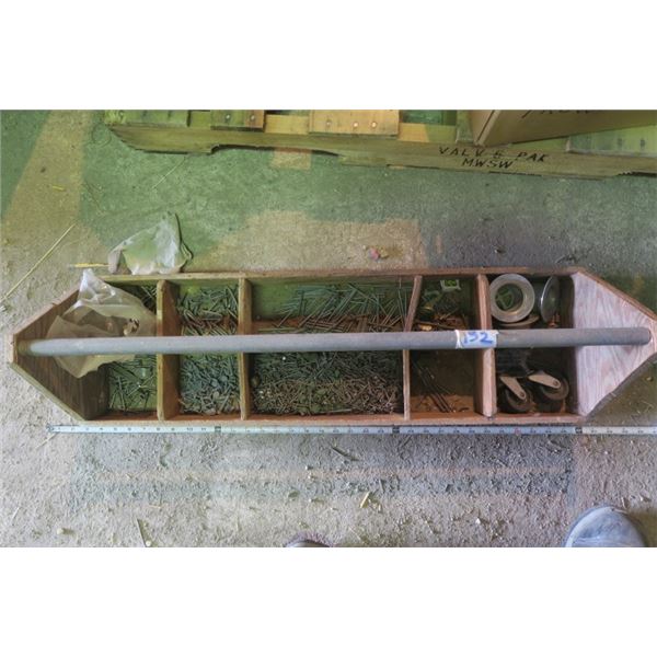 33" Wooden Toolbox with Nails, and Castors