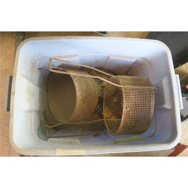 Box with Vintage Baskets and Shop Fluids