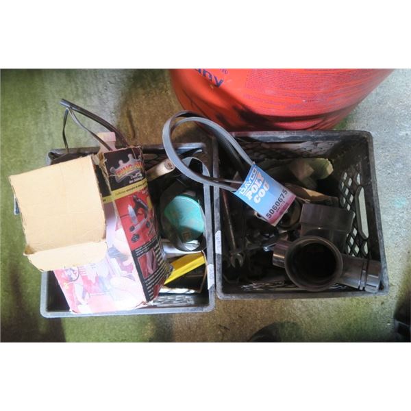 2 Milk Crate of Misc. Items Including Belts