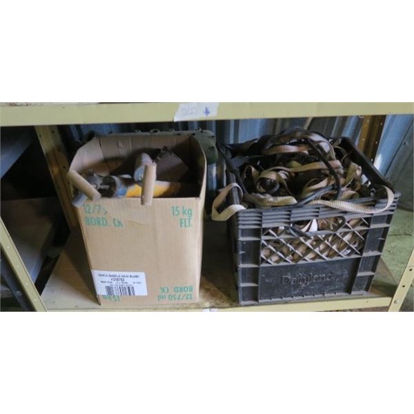 4 Boxes of Misc. Items, Including Straps and Pesticide Applicators