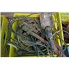 Image 2 : Milk Crate of Misc Items Including Pipe Wrench, Trouble Light, and Electrical