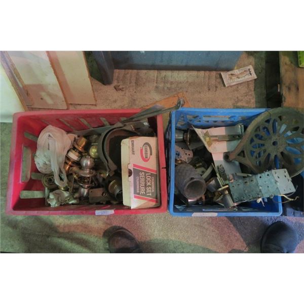 2 Crate of Misc. Items Including Door Knobs and Light Covers
