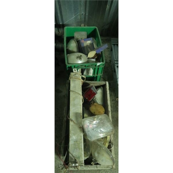 Box of Misc. Items Including Light Ballast and Headlights