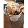 Image 1 : Bucket of Misc. Items Inclduing Phone, Ashtrays and Flashlight