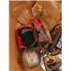Image 3 : Box of Misc. Items Including Antique Irons