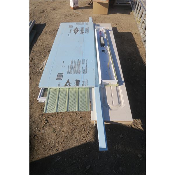 Pallet of Misc. Building Materials Including Folding Closet Door, Styrofoam and Window
