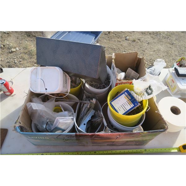 Large Box of Misc. Hardware, Nails, and Mail Box