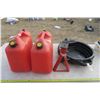 Image 1 : 2 Gas Cans, Oil Drop Pan, and Jack Stand