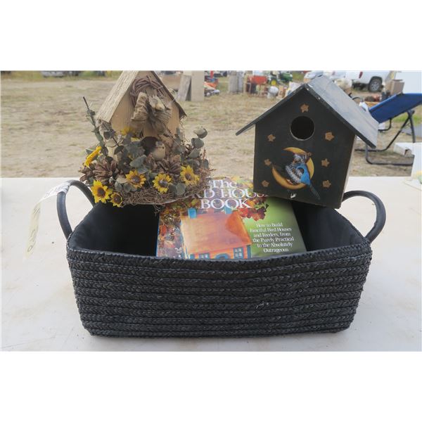 The Birdhouse Book, with 2 Birdhouses (1 Ornamental) and Basket