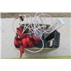 Image 1 : Basket of Misc. Items Including Ratchet Straps, Fish Hooks, Coax Cable & More