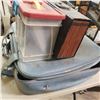 Image 1 : 3 matching suitcases and 2 filing boxes (one suitcase corner broken)