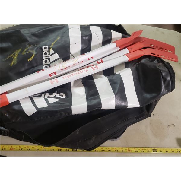 vintage Adidas sports bag mini hockey sticks