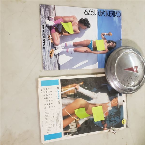 man cave lot garage and playboy calendars  1977 and 1979 Pontiac hub cap