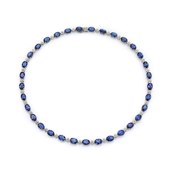 BARANOF JEWELERS Tanzanite and diamond necklace set in 14 karat white gold